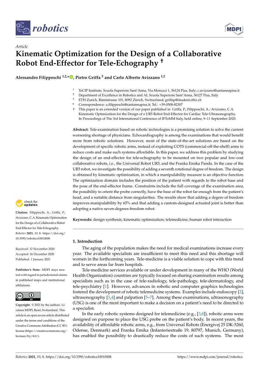 PDF) Kinematic Optimization for the Design of a Collaborative Robot  End-Effector for Tele-Echography