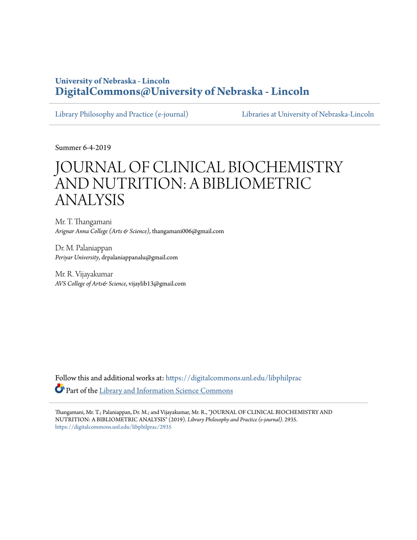 (PDF) Journal of Clinical Biochemistry and Nutrition A Bibliometric