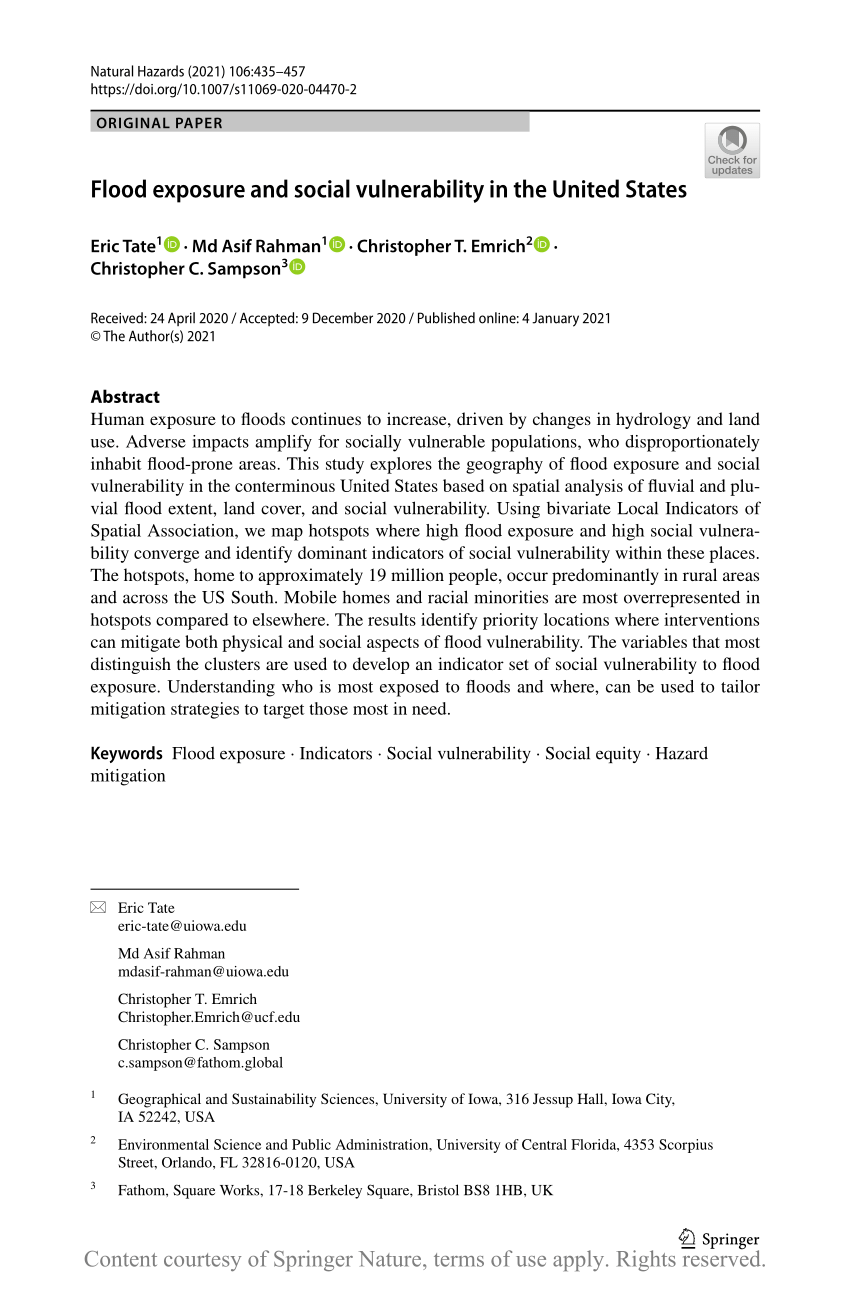 Pdf Flood Exposure And Social Vulnerability In The United States