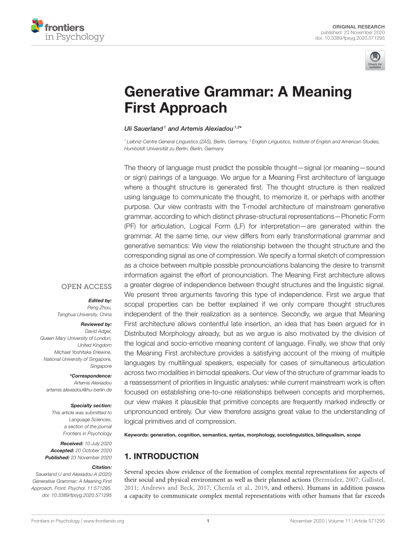Generative Grammar: Meaning Approach