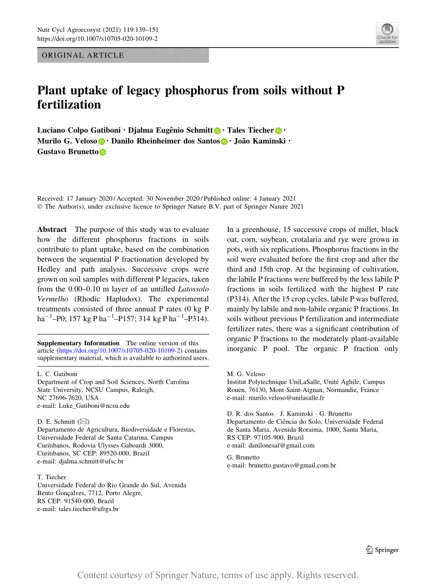 Plant Uptake Of Legacy Phosphorus From Soils Without P Fertilization Request Pdf