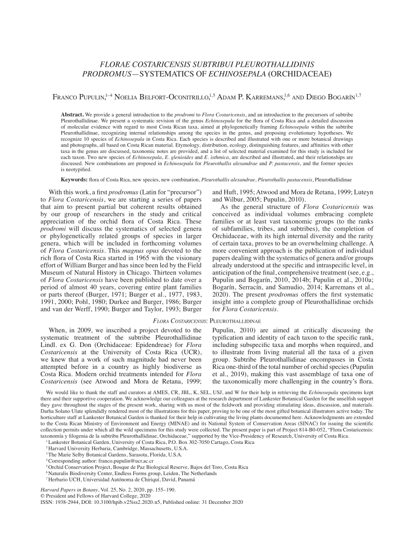 Pdf Florae Costaricensis Subtribui Pleurothallidinis Prodromus Systematics Of Echinosepala Orchidaceae