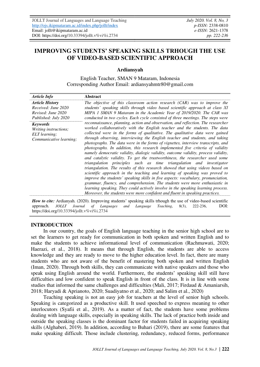 research questions about speaking skills