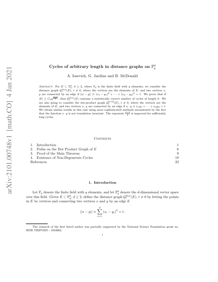 Pdf Cycles Of Arbitrary Length In Distance Graphs On Mathbb F Q D