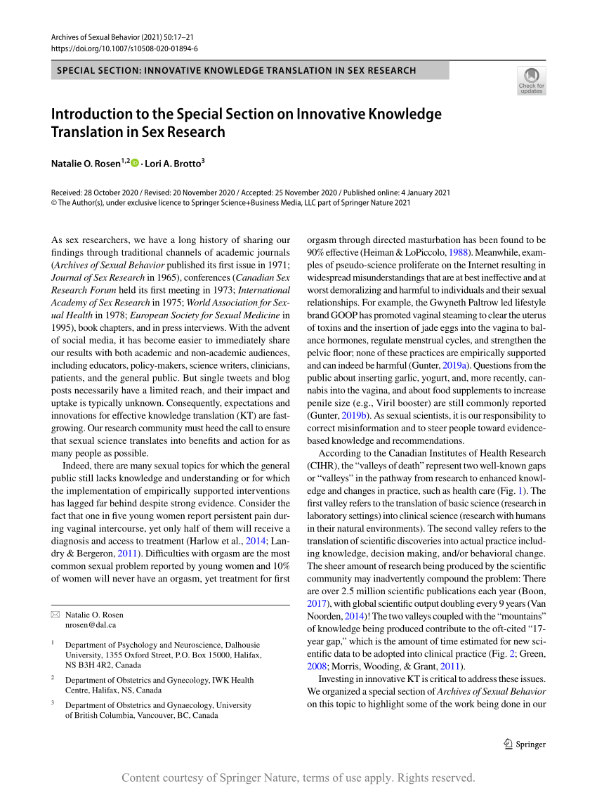 Introduction To The Special Section On Innovative Knowledge Translation In Sex Research 4705