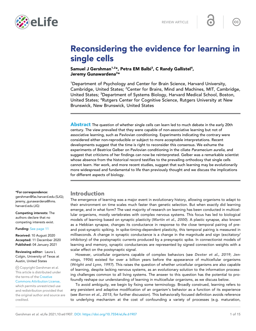 PDF Reconsidering the evidence for learning in single cells