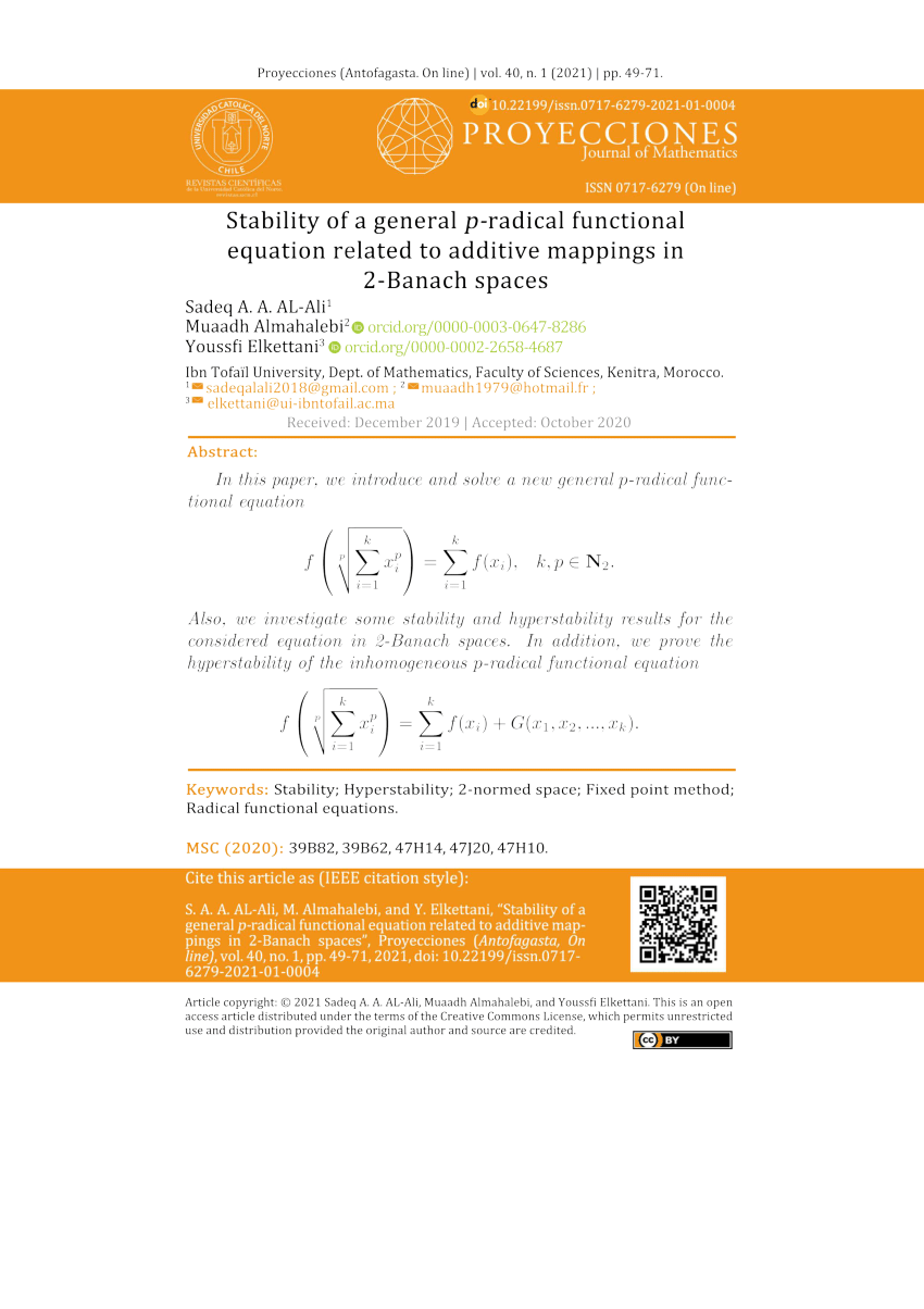 Pdf Stability Of A General P Radical Functional Equation Related To Additive Mappings In 2 Banach Spaces