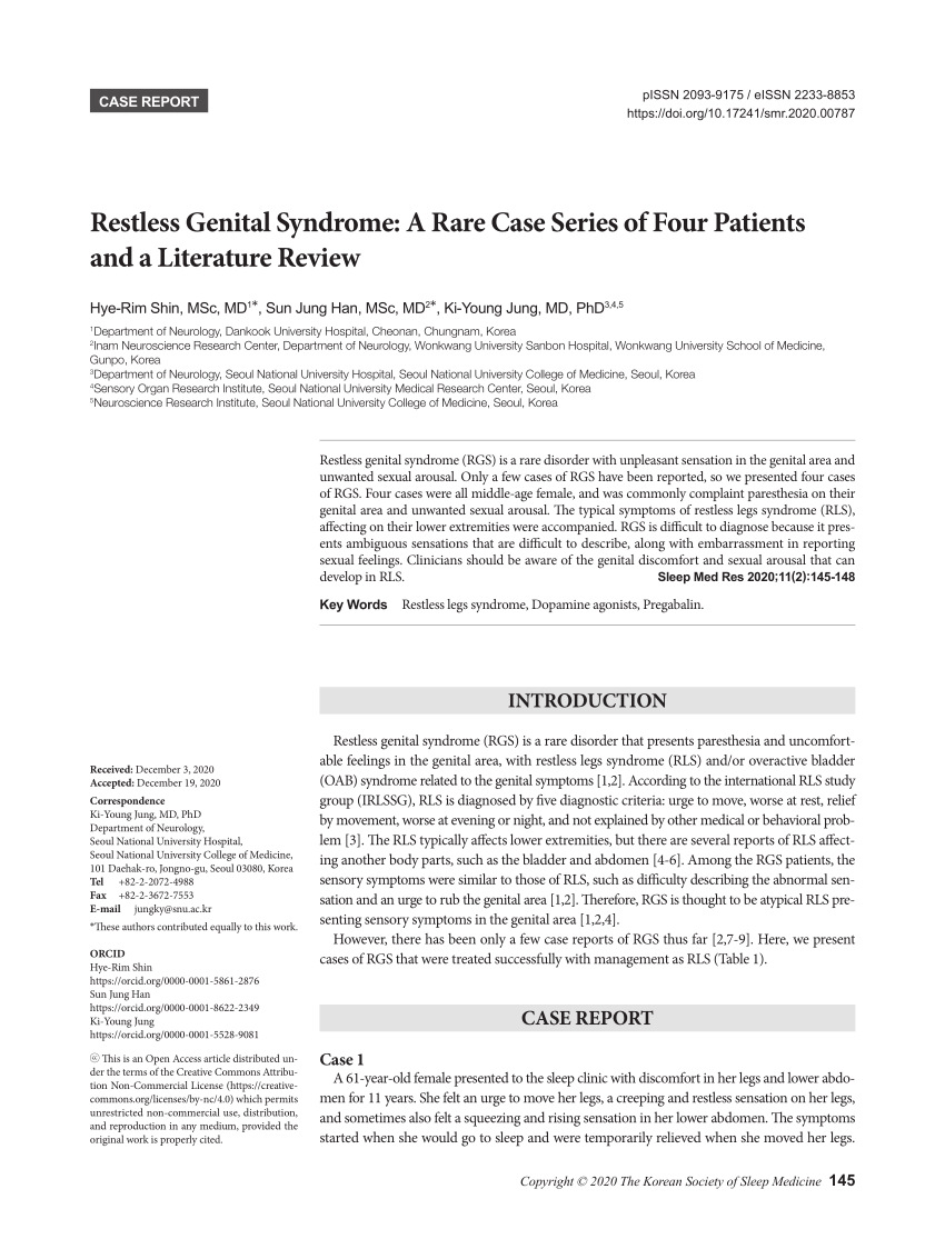 Pdf Restless Genital Syndrome A Rare Case Series Of Four Patients