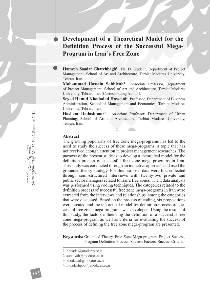 Pdf Development Of A Theoretical Model For The Definition Process Of The Successful Mega Program In The Iranian Free Zone
