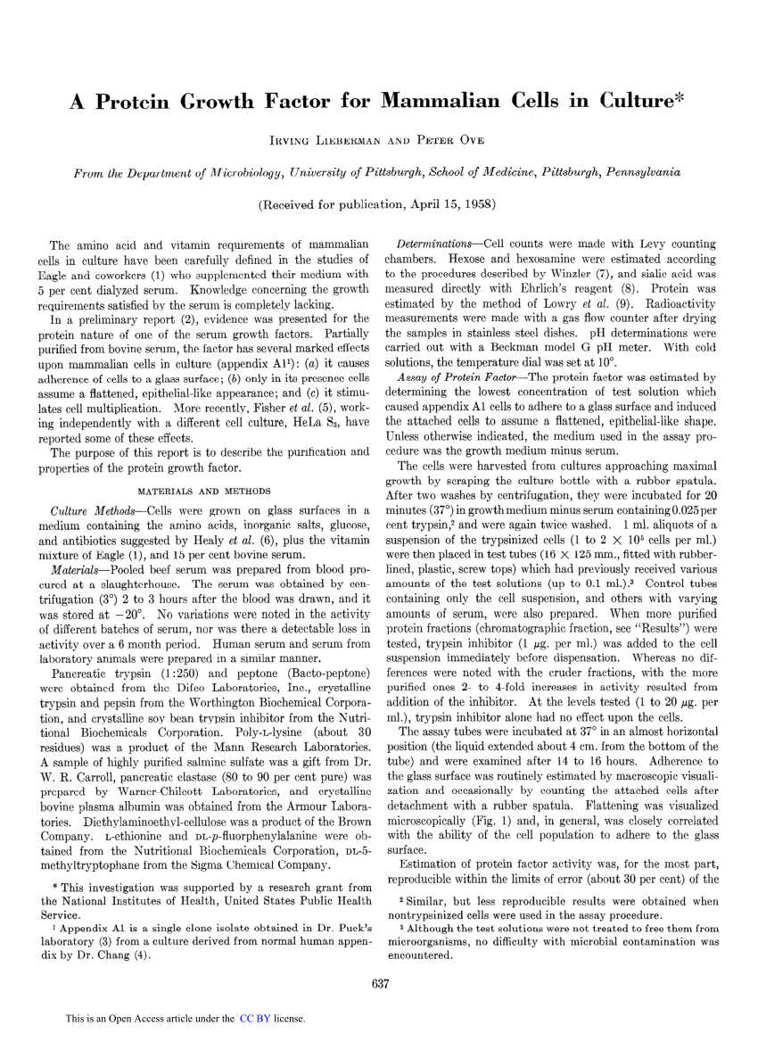 (PDF) A Protein Growth Factor for Mammalian Cells in Culture