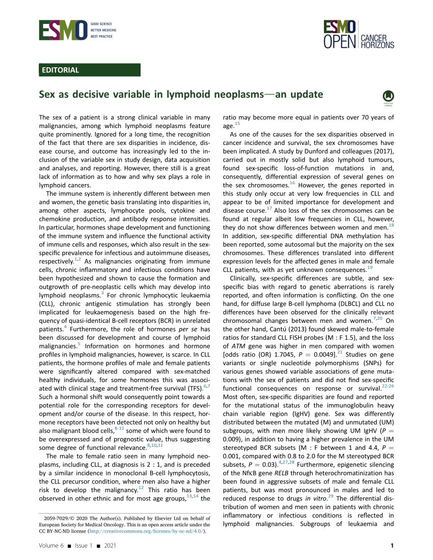 Pdf Sex As Decisive Variable In Lymphoid Neoplasms—an Update 