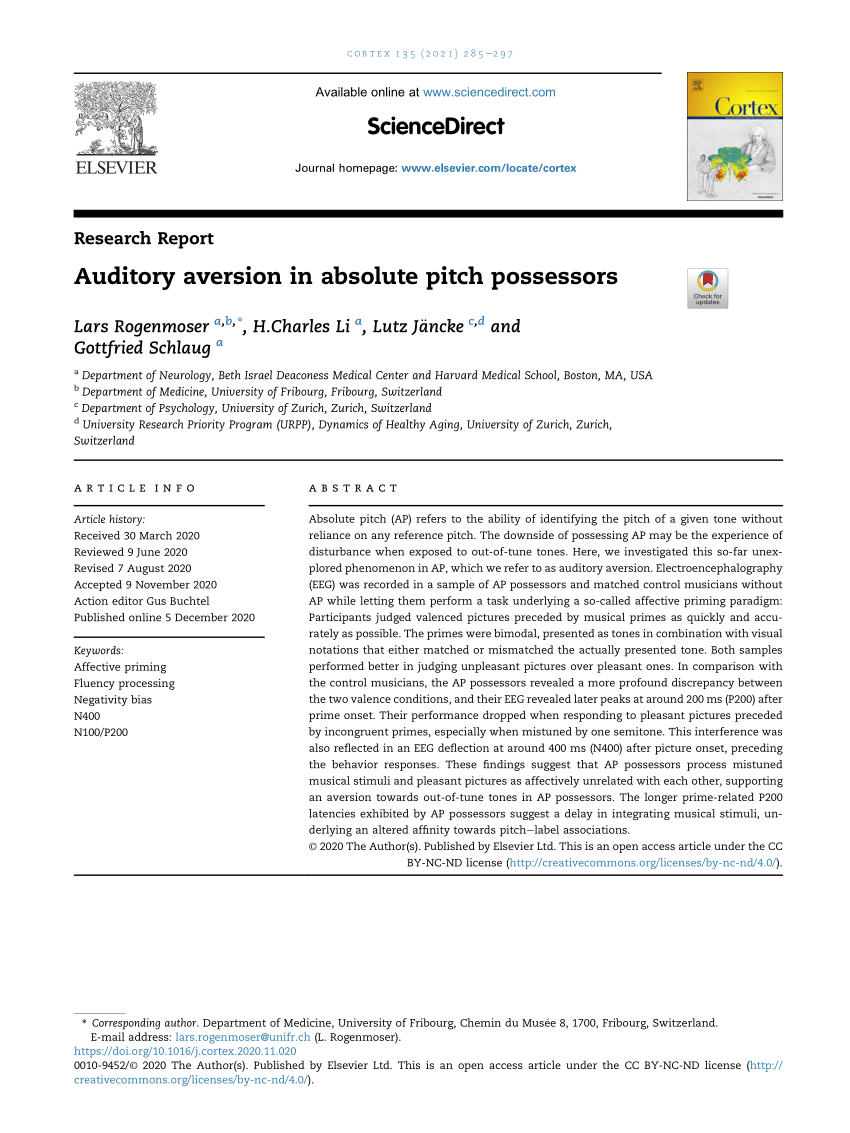 PDF) Auditory aversion in absolute pitch possessors