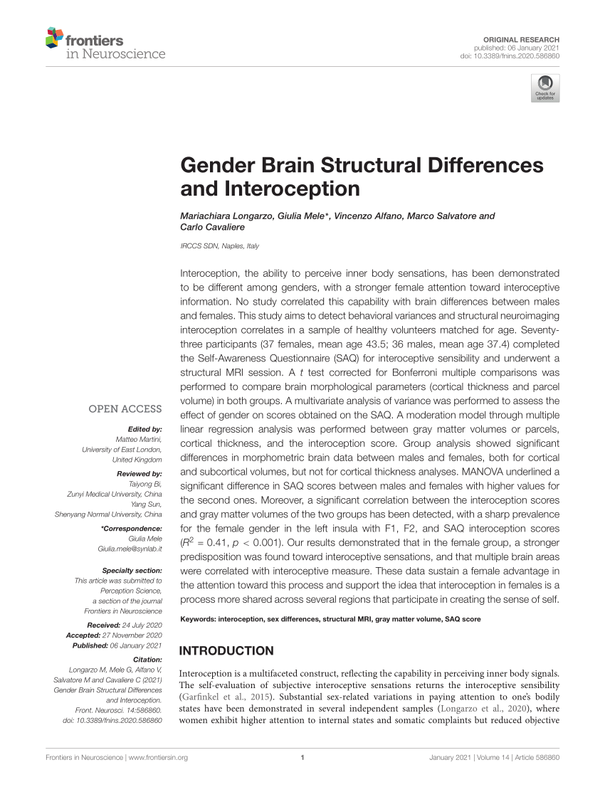 PDF Gender Brain Structural Differences and Interoception