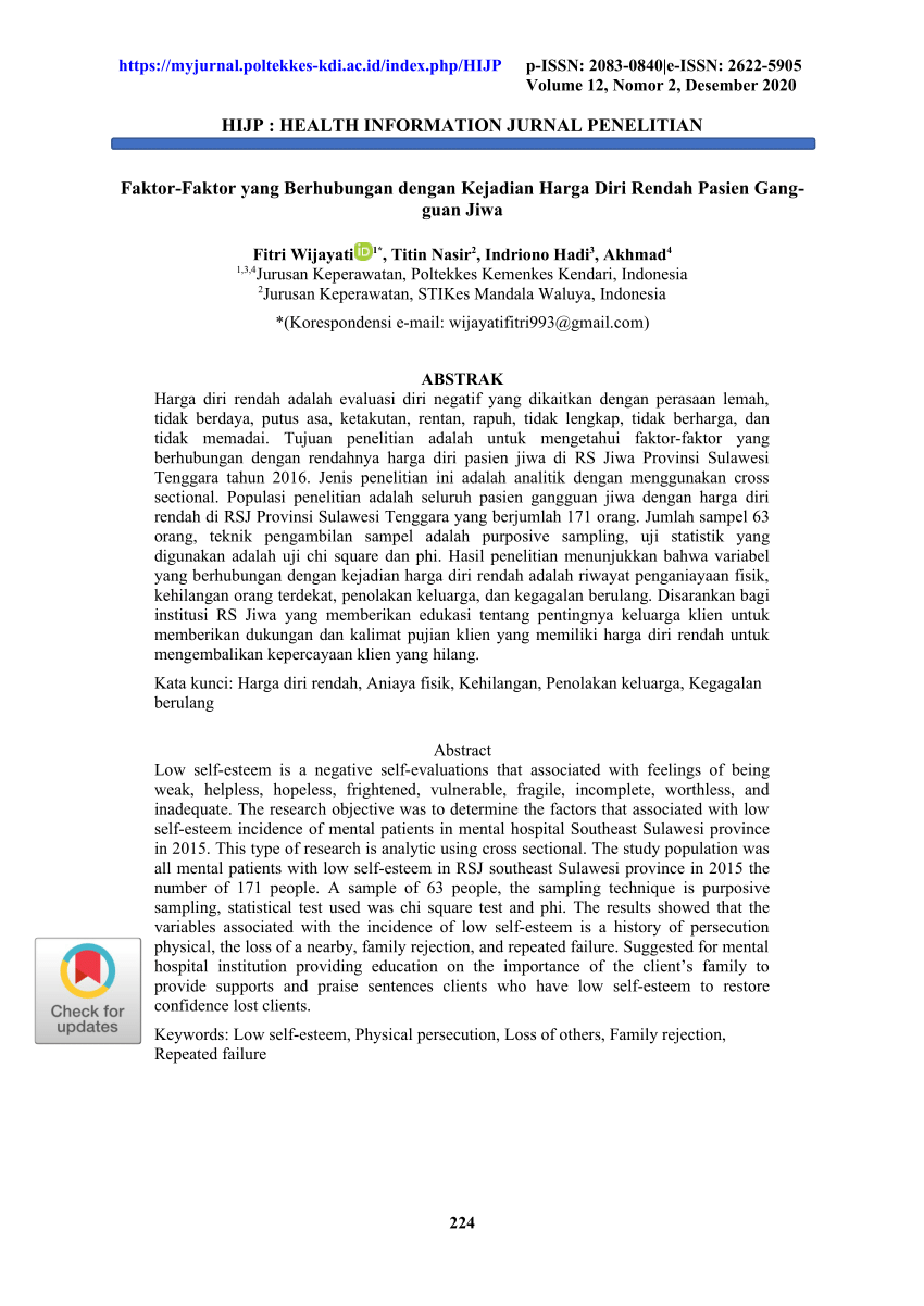 Pdf Faktor Faktor Yang Berhubungan Dengan Kejadian Harga Diri Rendah Pasien Gangguan Jiwa 1023