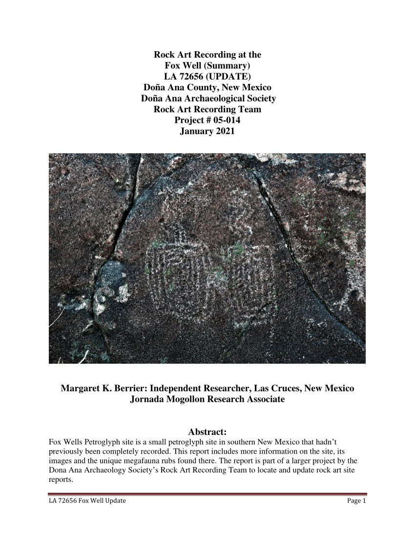 Pdf Fox Wells Petroglyph And Megafauna Rub Site New Mexico