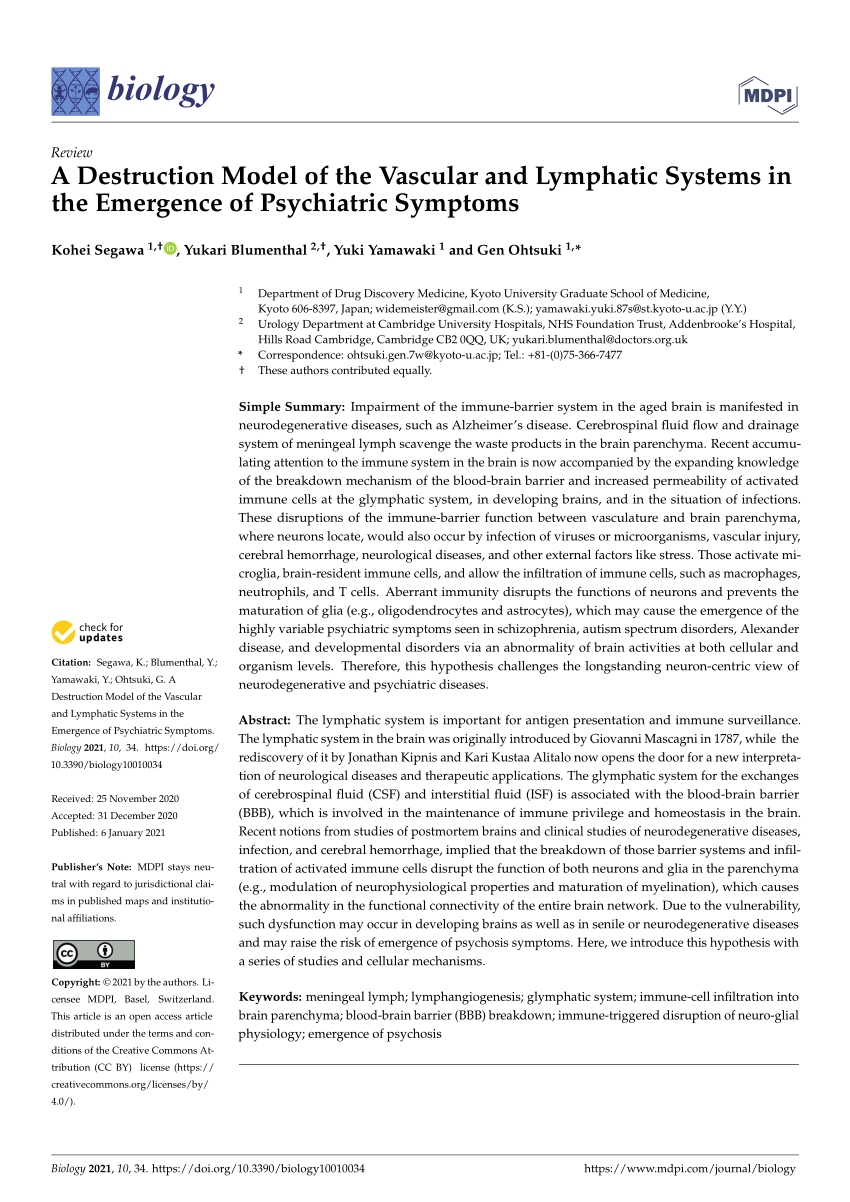 Pdf A Destruction Model Of The Vascular And Lymphatic Systems In The Emergence Of Psychiatric Symptoms