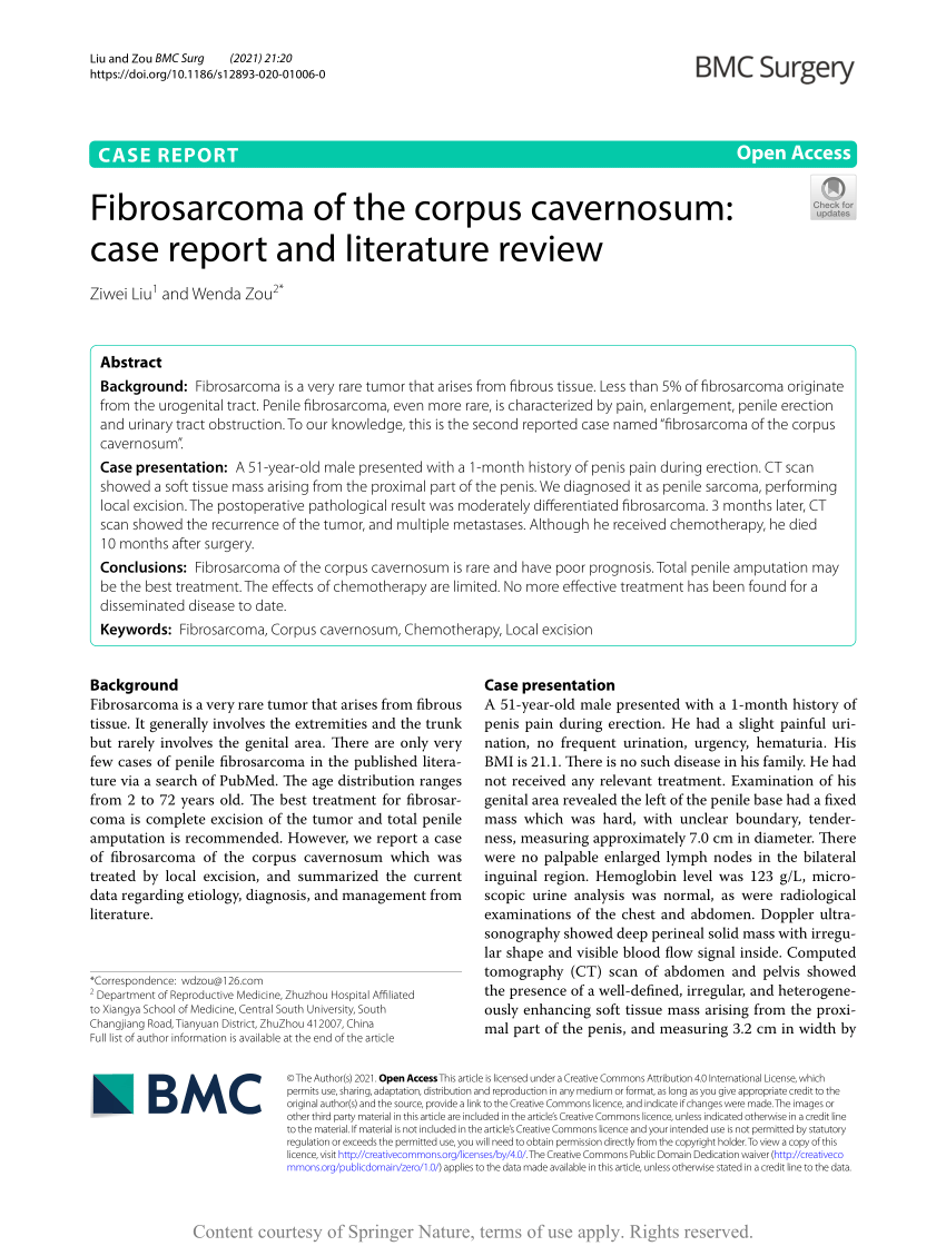 PDF) Fibrosarcoma of the corpus cavernosum: case report and literature  review