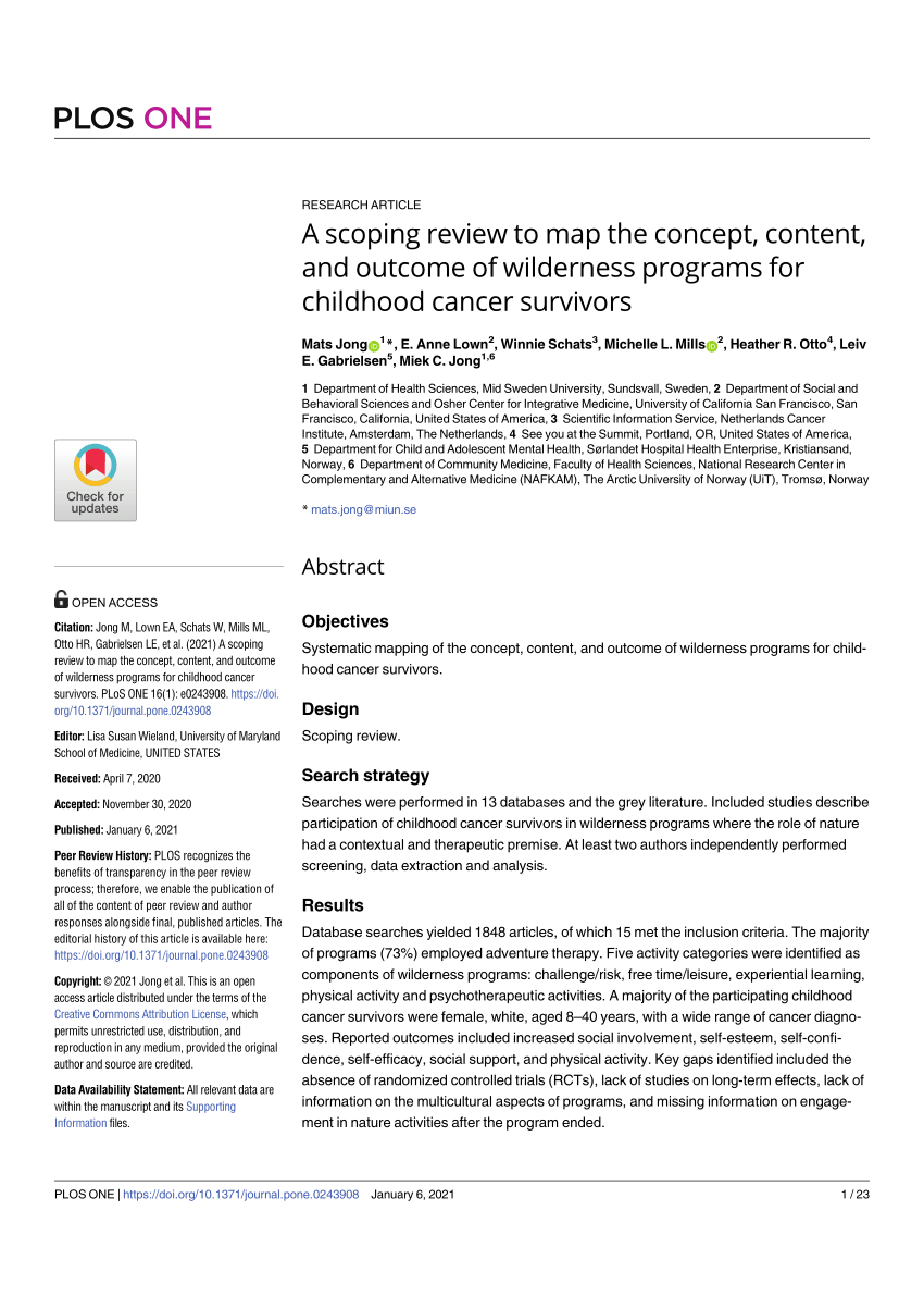 Pdf A Scoping Review To Map The Concept Content And Outcome Of Wilderness Programs For Childhood Cancer Survivors