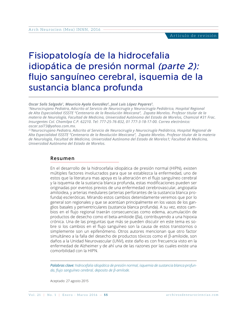 Pdf Fisiopatología De La Hidrocefalia Idiopática De Presión Normal Parte 2 Flujo Sanguíneo 2617