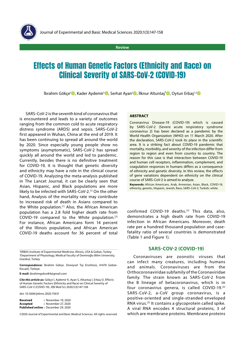 Pdf Effects Of Human Genetic Factors Ethnicity And Race On Clinical Severity Of Sars-cov-2 Covid-19