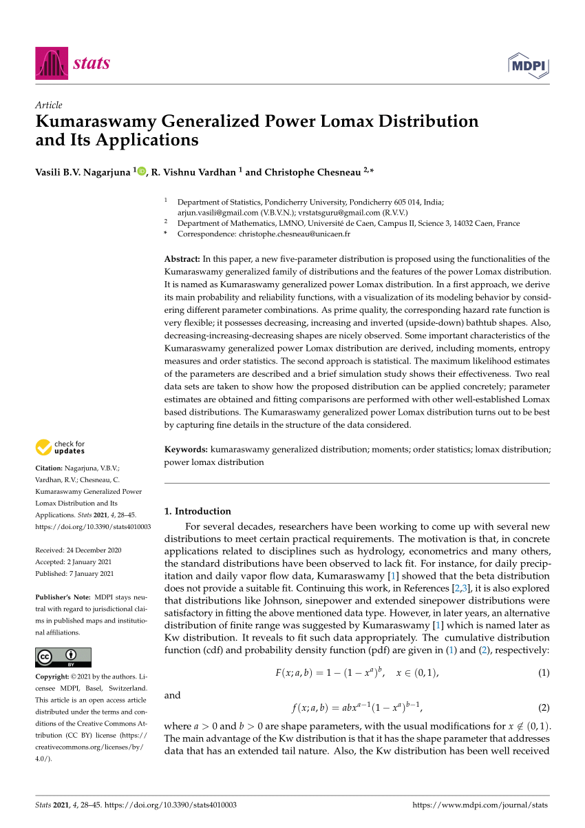 Pdf Kumaraswamy Generalized Power Lomax Distribution And Its Applications