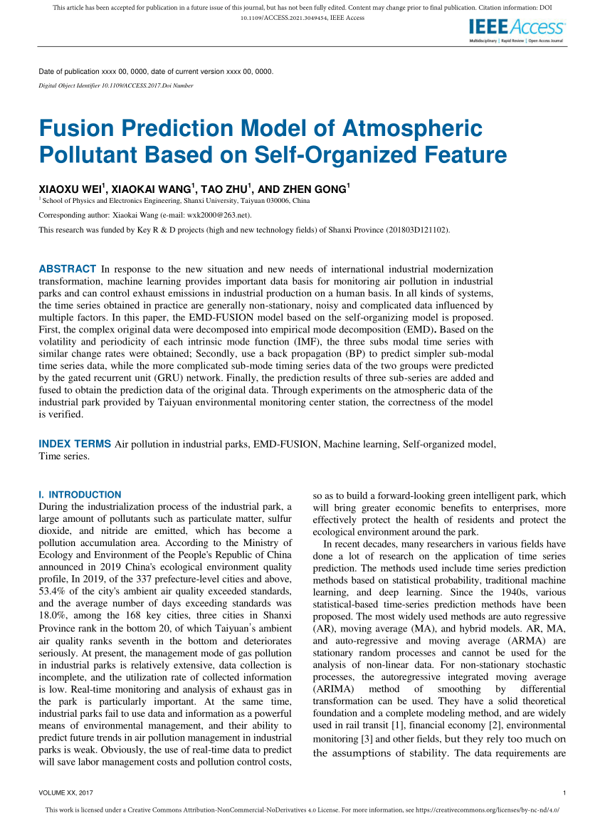 Pdf Fusion Prediction Model Of Atmospheric Pollutant Based On Self Organized Feature