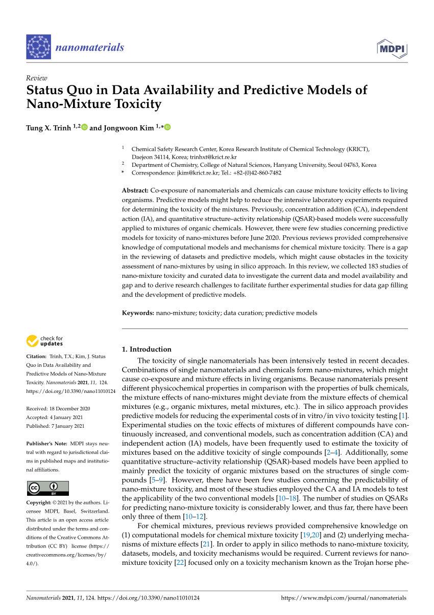 PDF) Status Quo in Data Availability and Predictive Models of Nano 