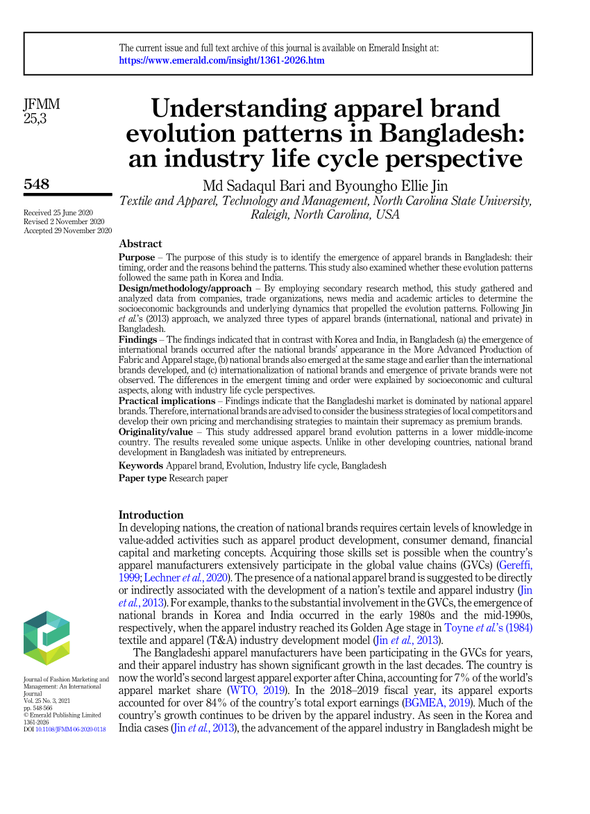 PDF) Understanding apparel brand evolution patterns in Bangladesh: an  industry life cycle perspective