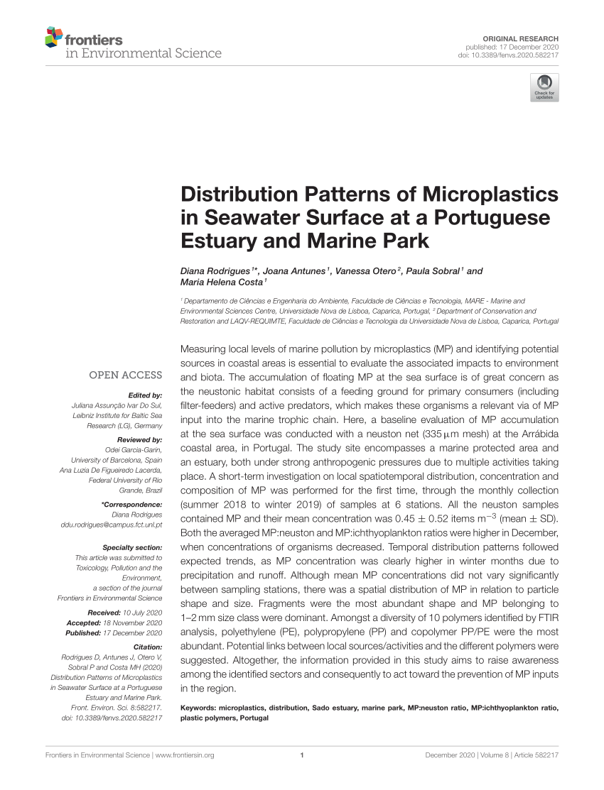 PDF) Distribution Patterns of Microplastics in at a Estuary and Marine Park