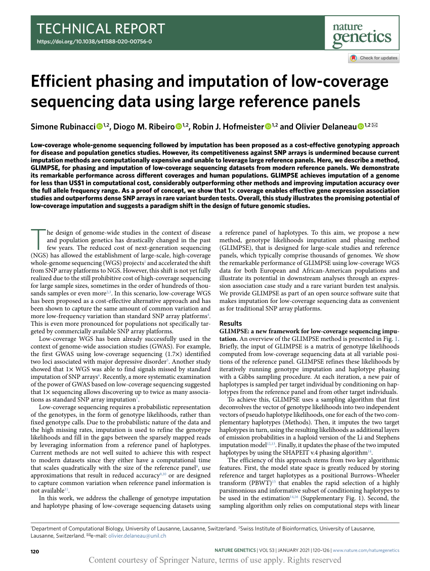 Efficient phasing and imputation of low-coverage sequencing data using  large reference panels