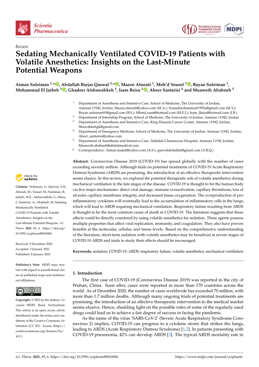 Sedating Mechanically Ventilated COVID-19 Patients with Volatile Anesthetics: on the Potential Weapons