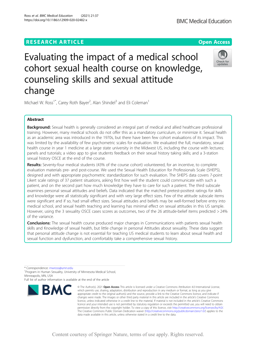 PDF Evaluating the impact of a medical school cohort sexual