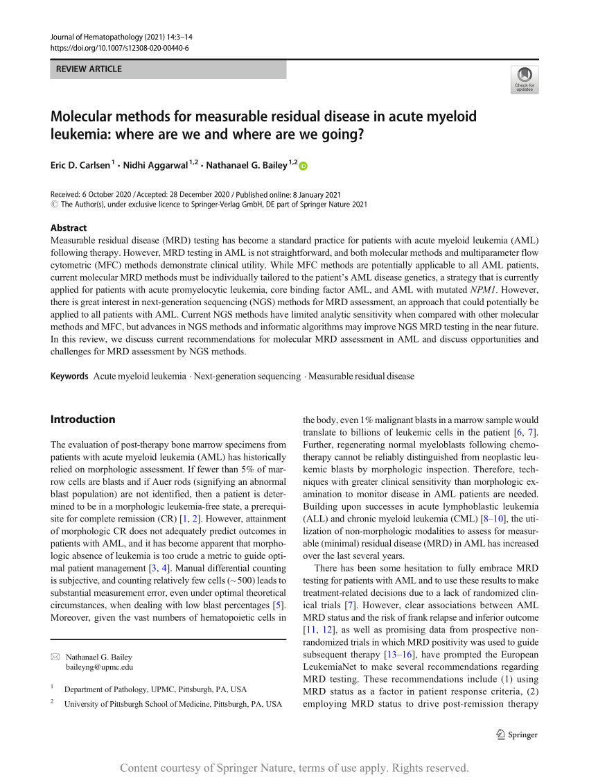 Molecular Methods For Measurable Residual Disease In Acute Myeloid Leukemia Where Are We And