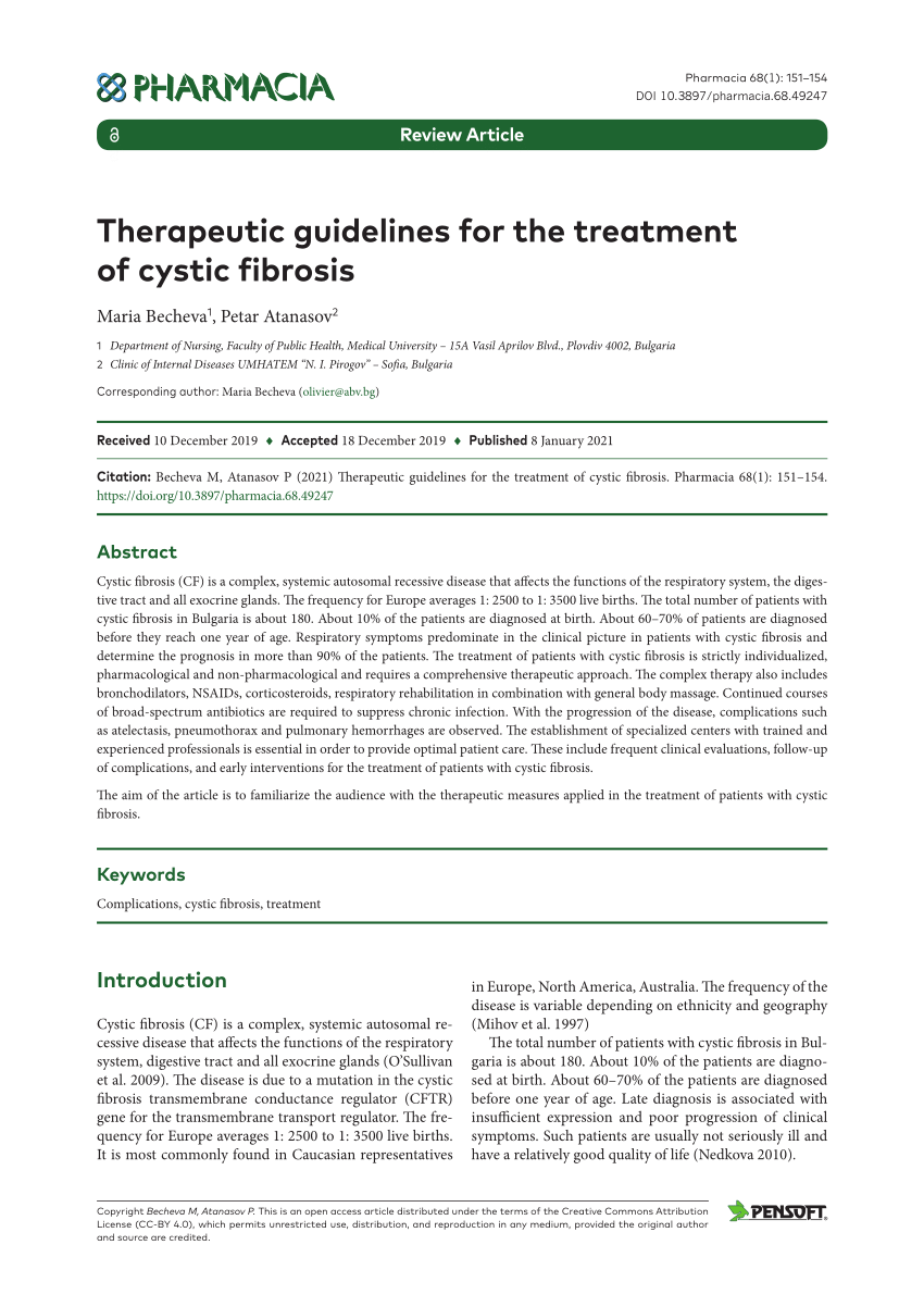 (PDF) Therapeutic guidelines for the treatment of cystic fibrosis