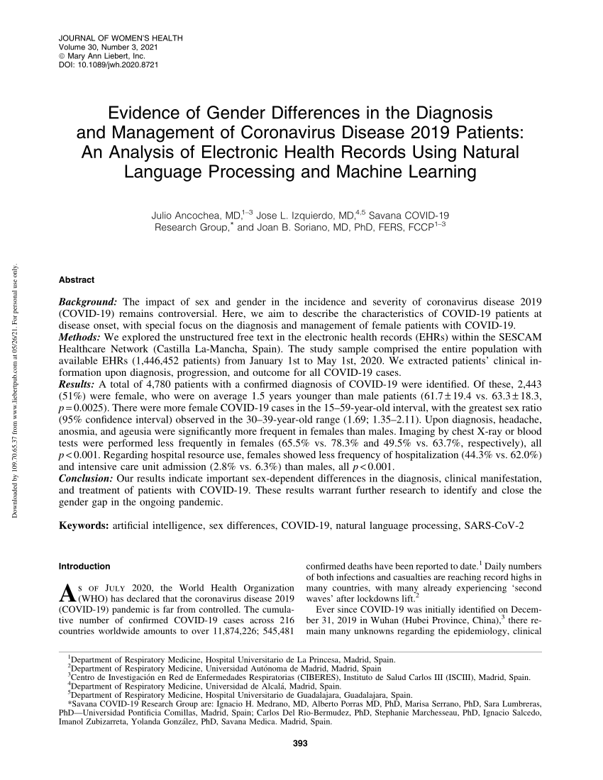 PDF Evidence of Gender Differences in the Diagnosis and  