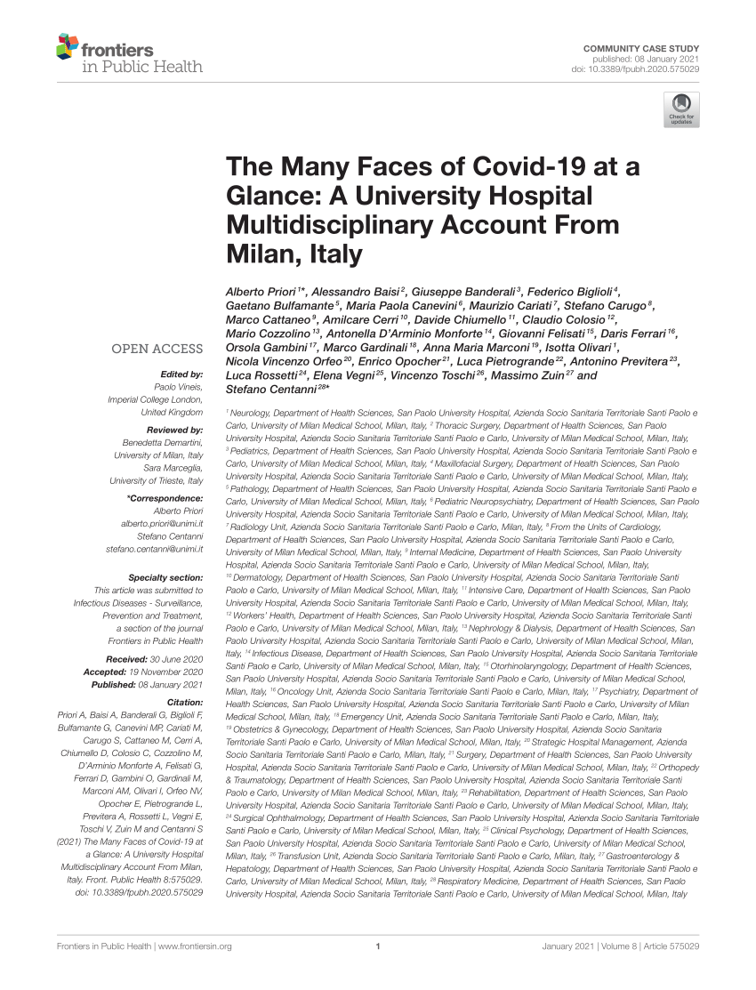 Pdf The Many Faces Of Covid-19 At A Glance A University Hospital Multidisciplinary Account From Milan Italy