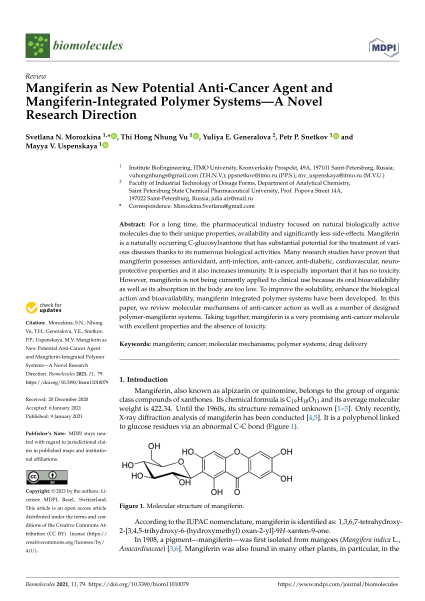 Pdf Mangiferin As New Potential Anti Cancer Agent And Mangiferin Integrated Polymer Systems A Novel Research Direction