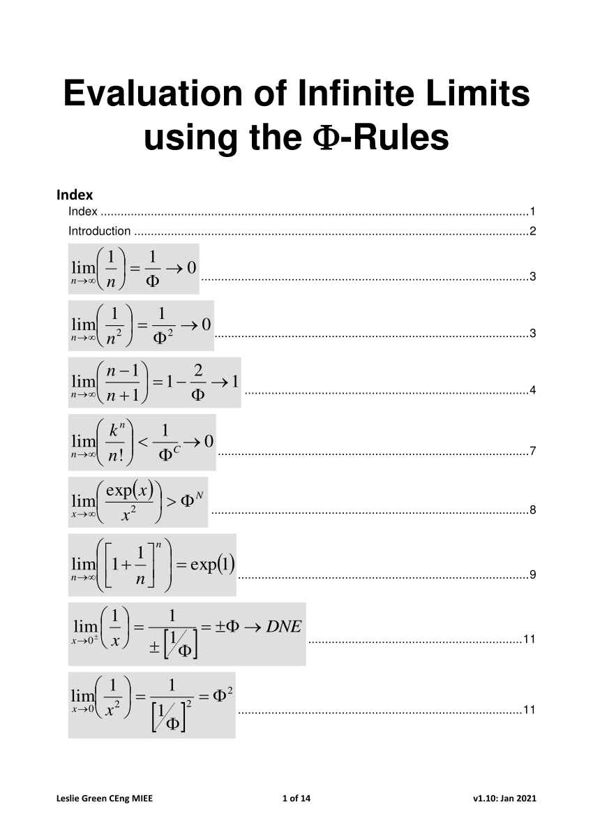  PDF Evaluation Of Infinite Limits Using The PHI rules