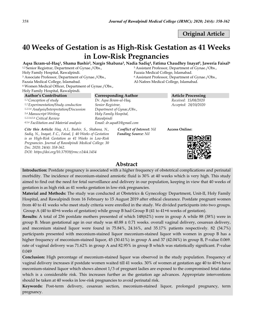 Pdf 40 Weeks Of Gestation Is As High Risk Gestation As 41 Weeks In Low Risk Pregnancies 