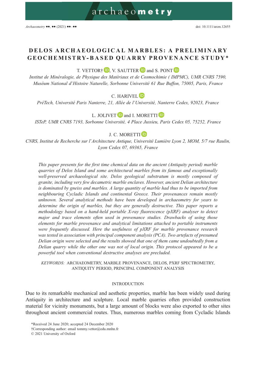 PDF) Delos Archaeological Marbles: A Preliminary Geochemistry