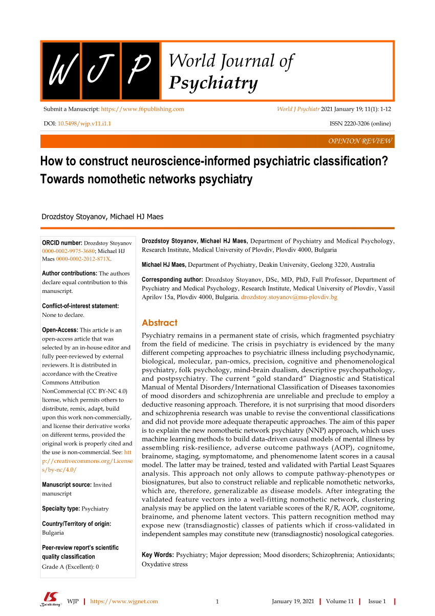 Pdf How To Construct Neuroscience Informed Psychiatric Classification Towards Nomothetic 0319