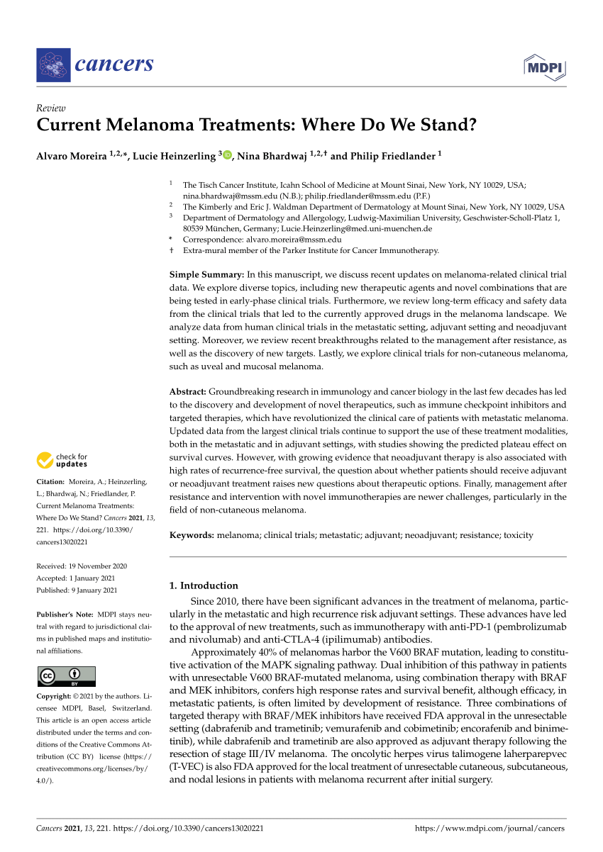 Pdf Current Melanoma Treatments Where Do We Stand