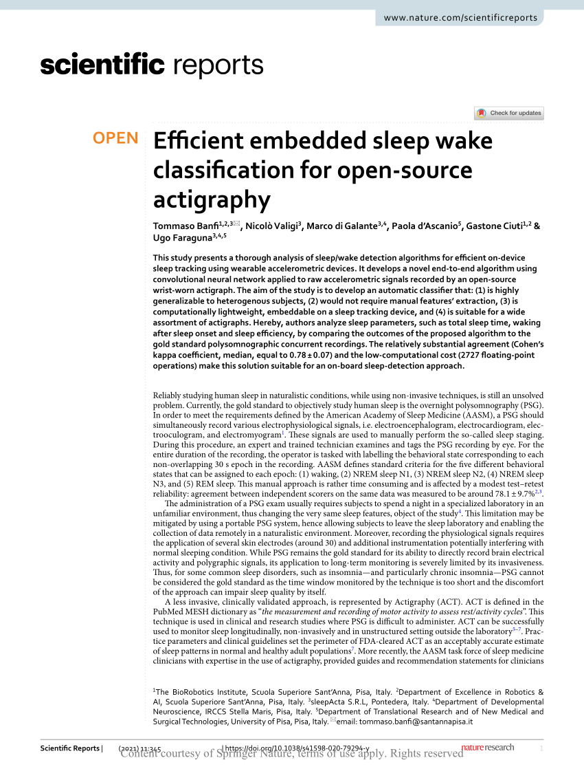 PDF) Efficient embedded sleep wake classification for open-source actigraphy