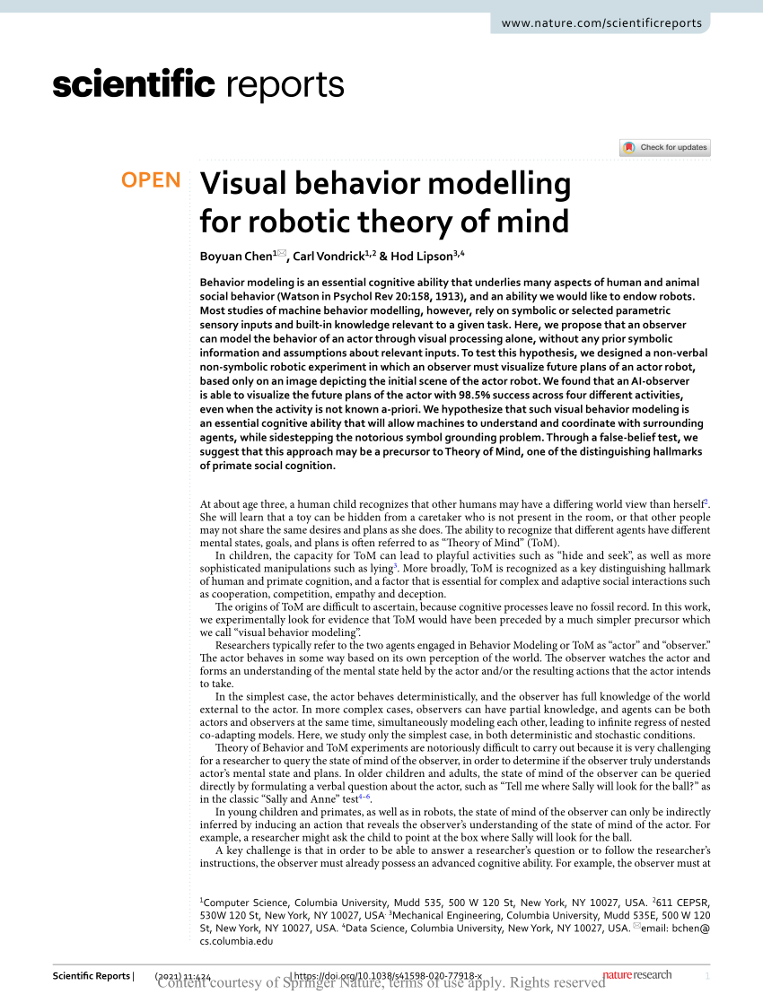 Pdf Visual Behavior Modelling For Robotic Theory Of Mind