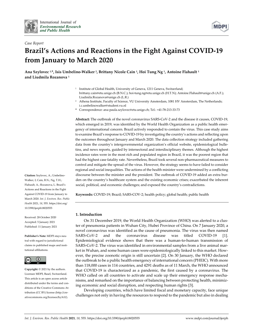 Pdf Brazil S Actions And Reactions In The Fight Against Covid 19 From January To March