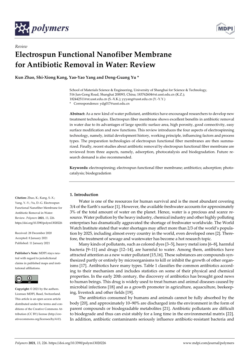 PDF) Electrospun Functional Nanofiber Membrane for Antibiotic 