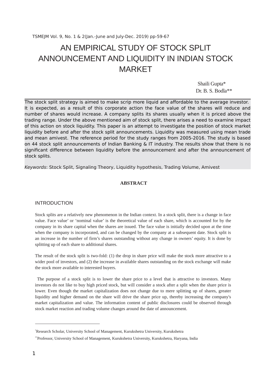 (PDF) AN EMPIRICAL STUDY OF STOCK SPLIT ANNOUNCEMENT AND LIQUIDITY IN