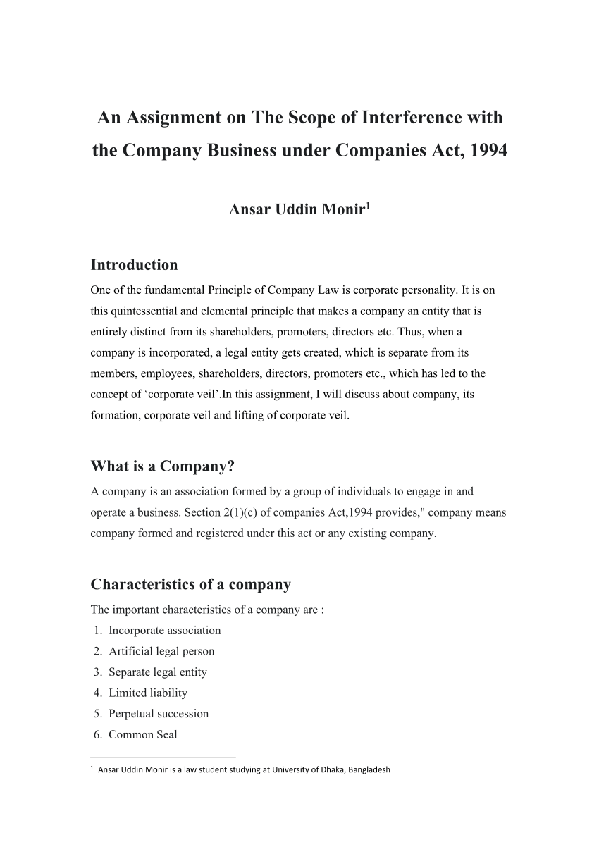 assignment on company act 1994