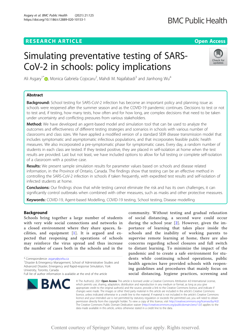 PDF) Simulating preventative testing of SARS-CoV-2 in schools