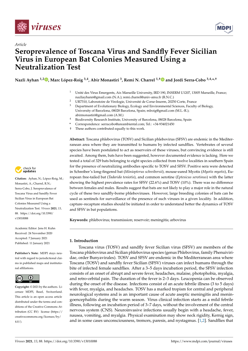 PDF Seroprevalence of Toscana Virus and Sandfly Fever Sicilian  